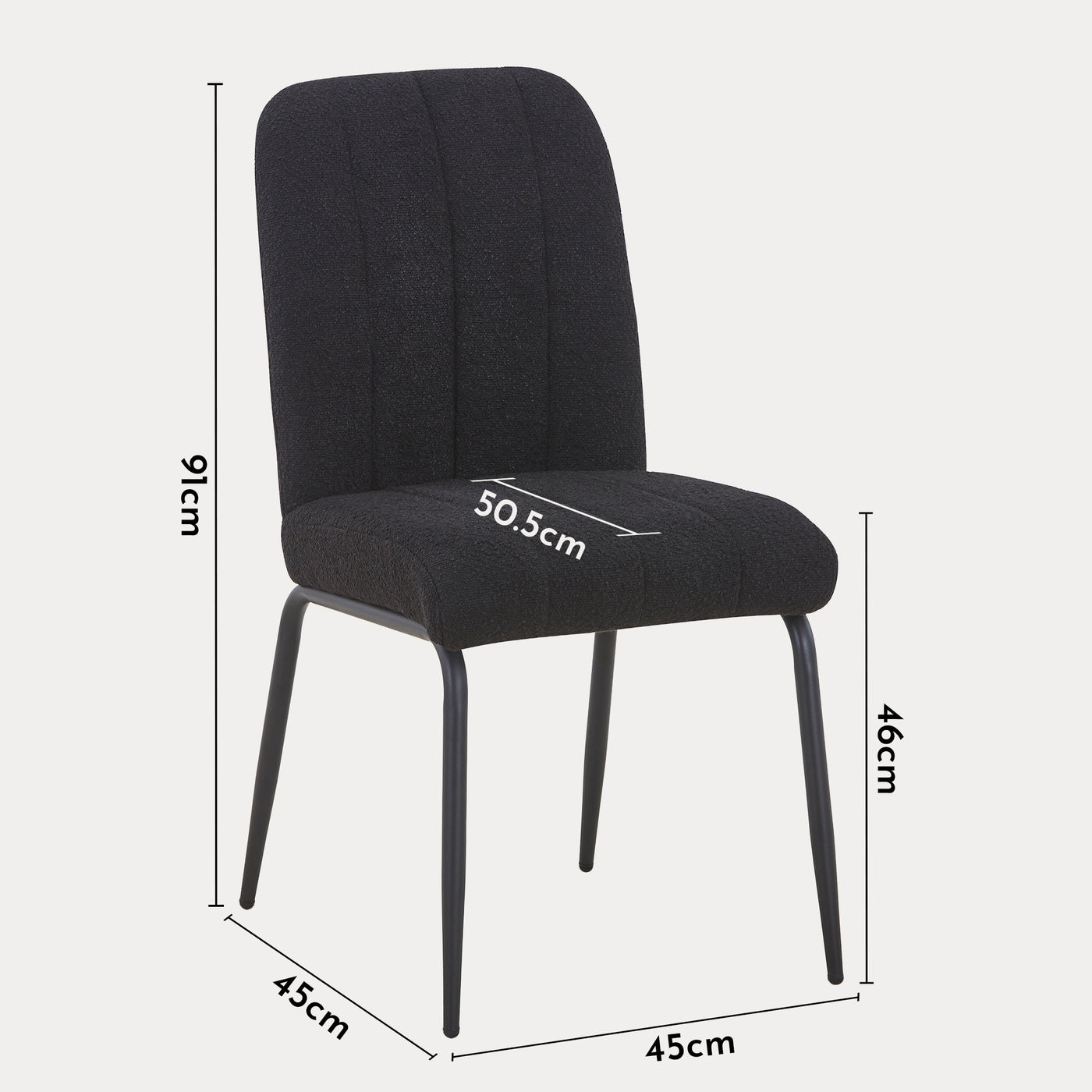 ZERA Lot de 4 chaises en tissu bouclette noir pieds en métal noir