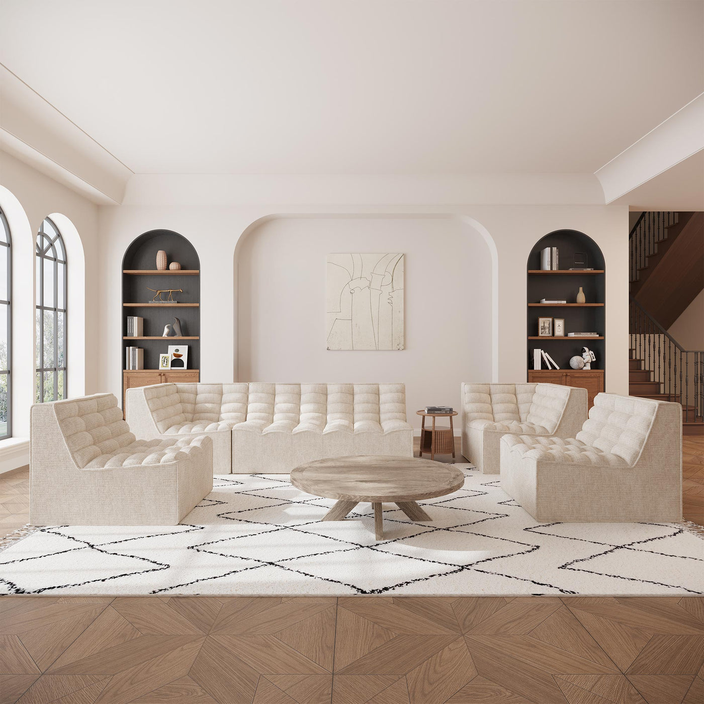 ZEYNA Canapé 2 places modulable en tissu beige
