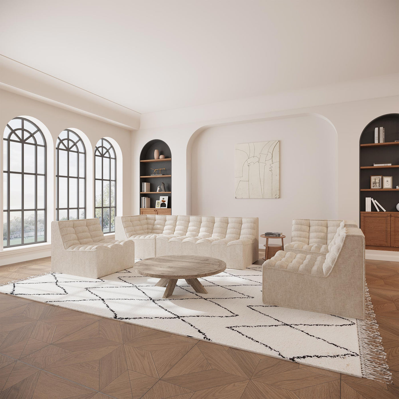 ZEYNA Canapé 2 places modulable en tissu beige