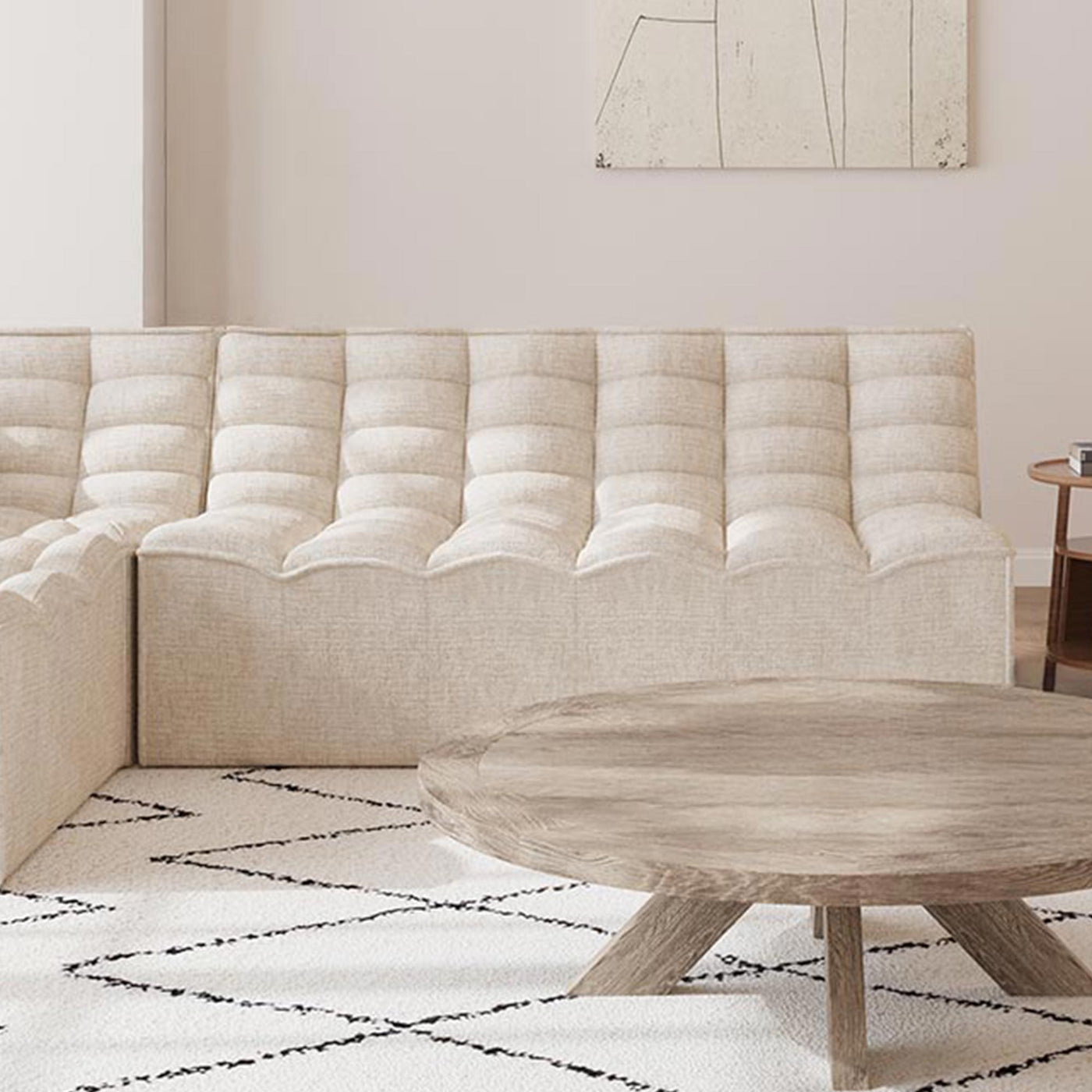 ZEYNA Canapé 2 places modulable en tissu beige