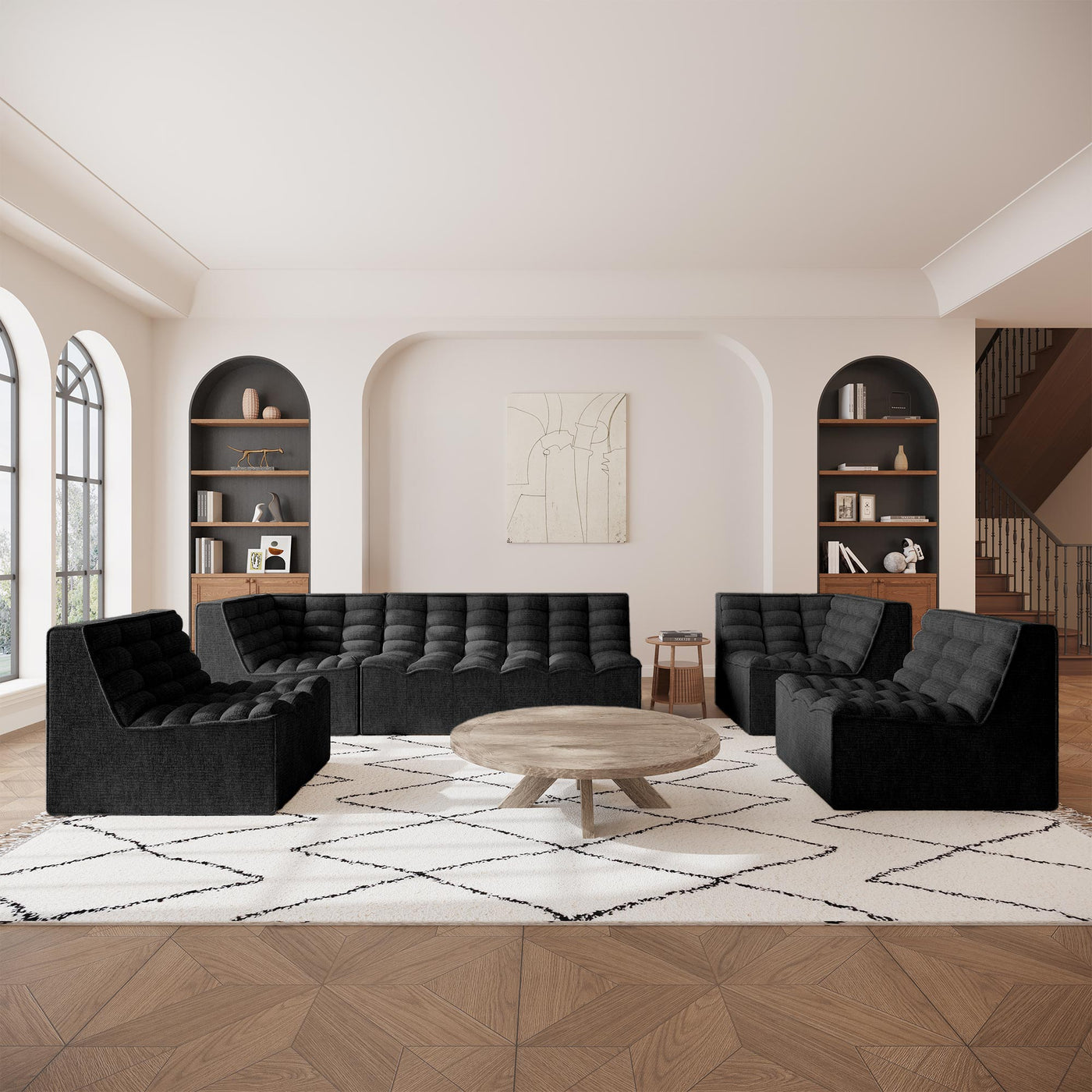 ZEYNA Canapé 2 places modulable en tissu noir