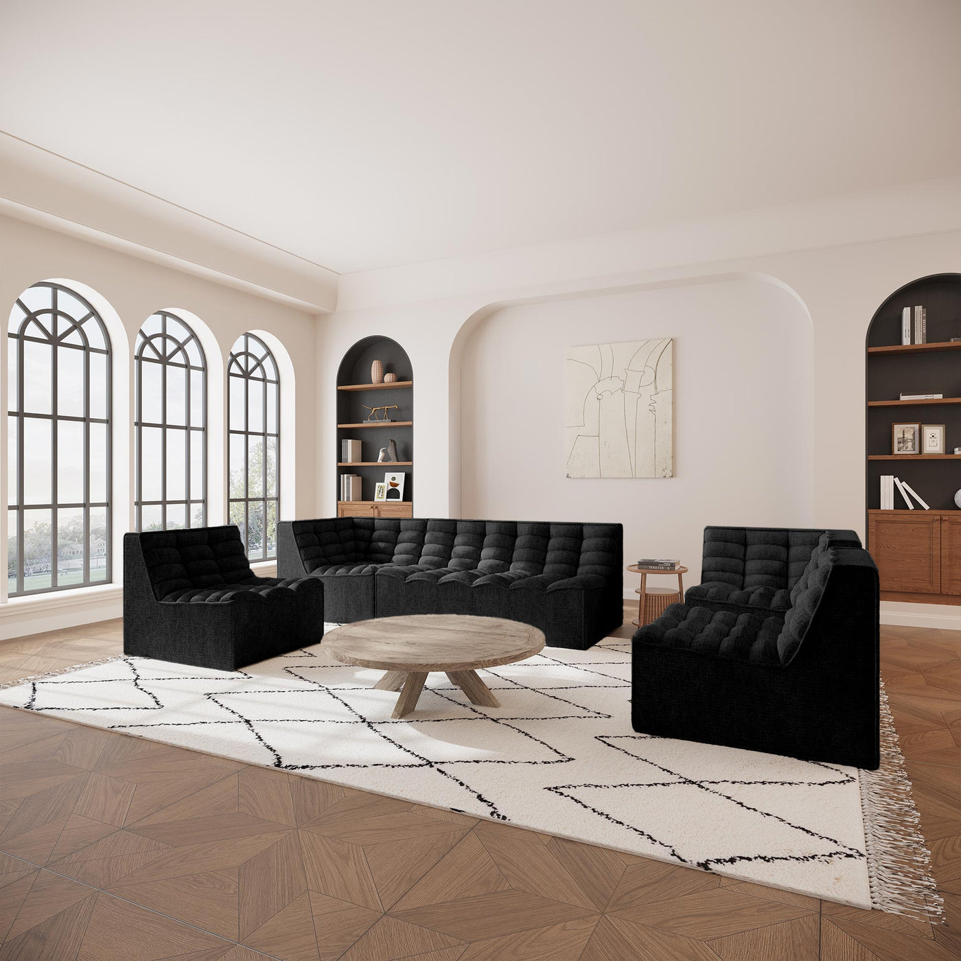 ZEYNA Canapé 2 places modulable en tissu noir