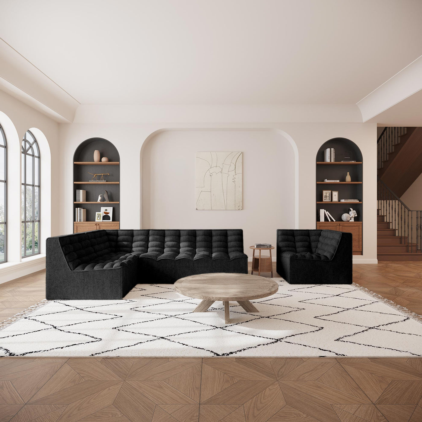 ZEYNA Canapé 2 places modulable en tissu noir