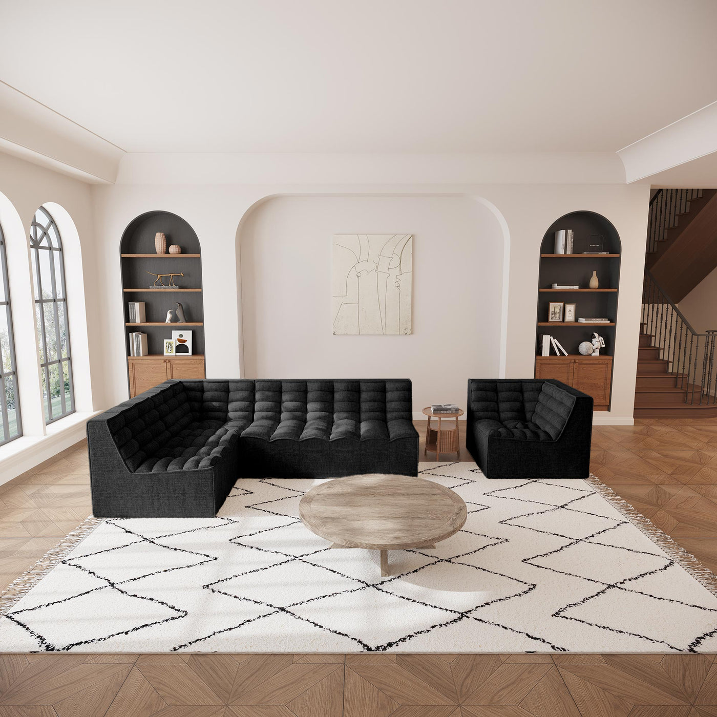 ZEYNA Canapé 2 places modulable en tissu noir