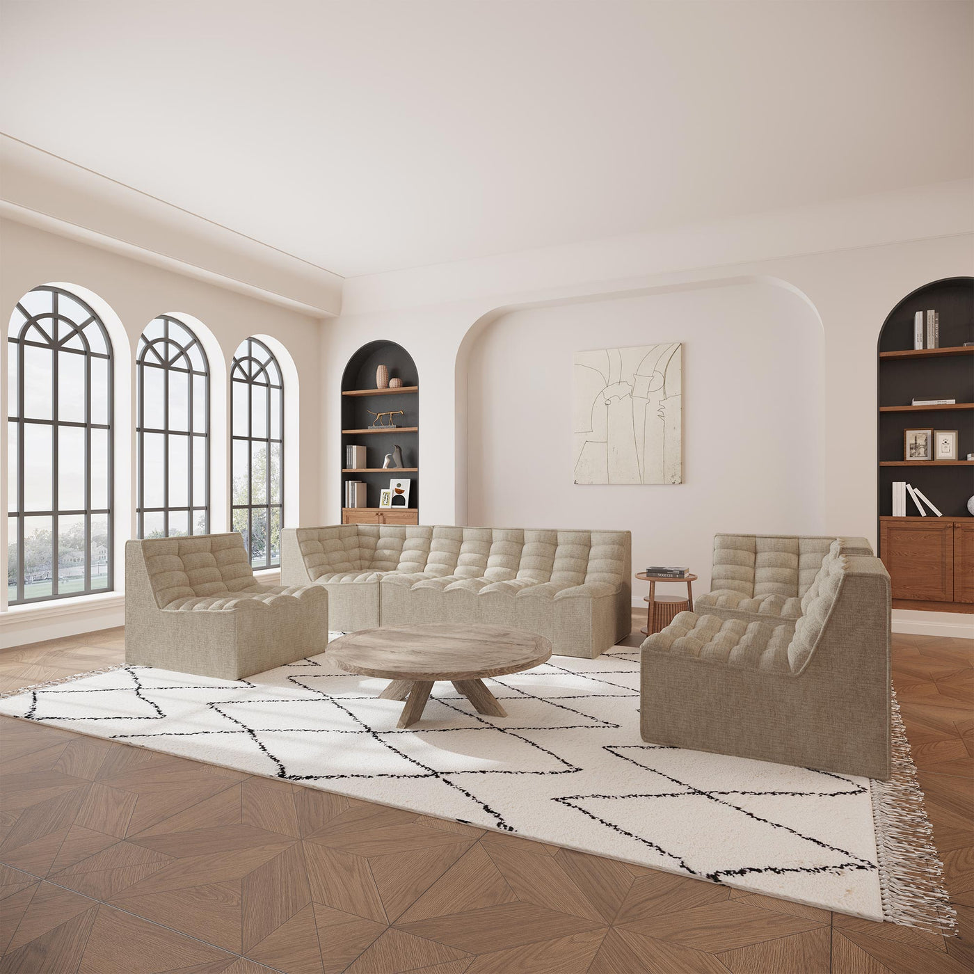 ZEYNA Canapé 2 places modulable en tissu taupe
