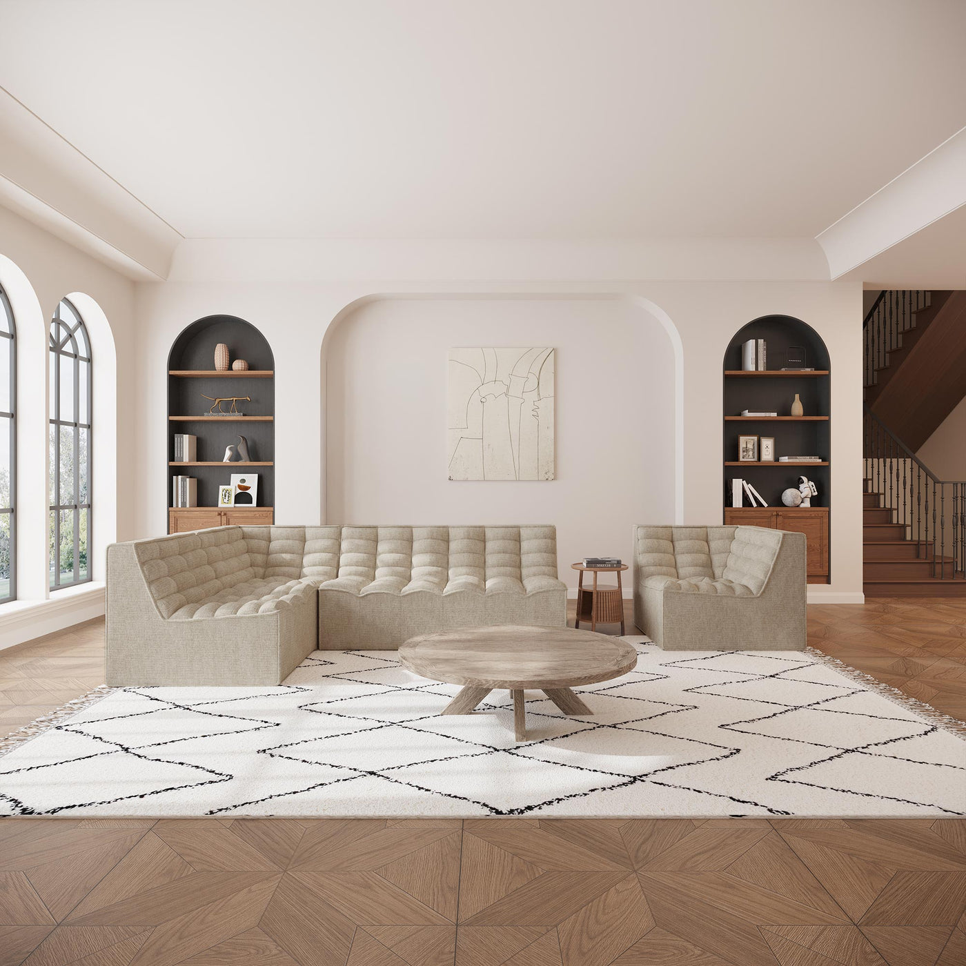 ZEYNA Canapé 2 places modulable en tissu taupe