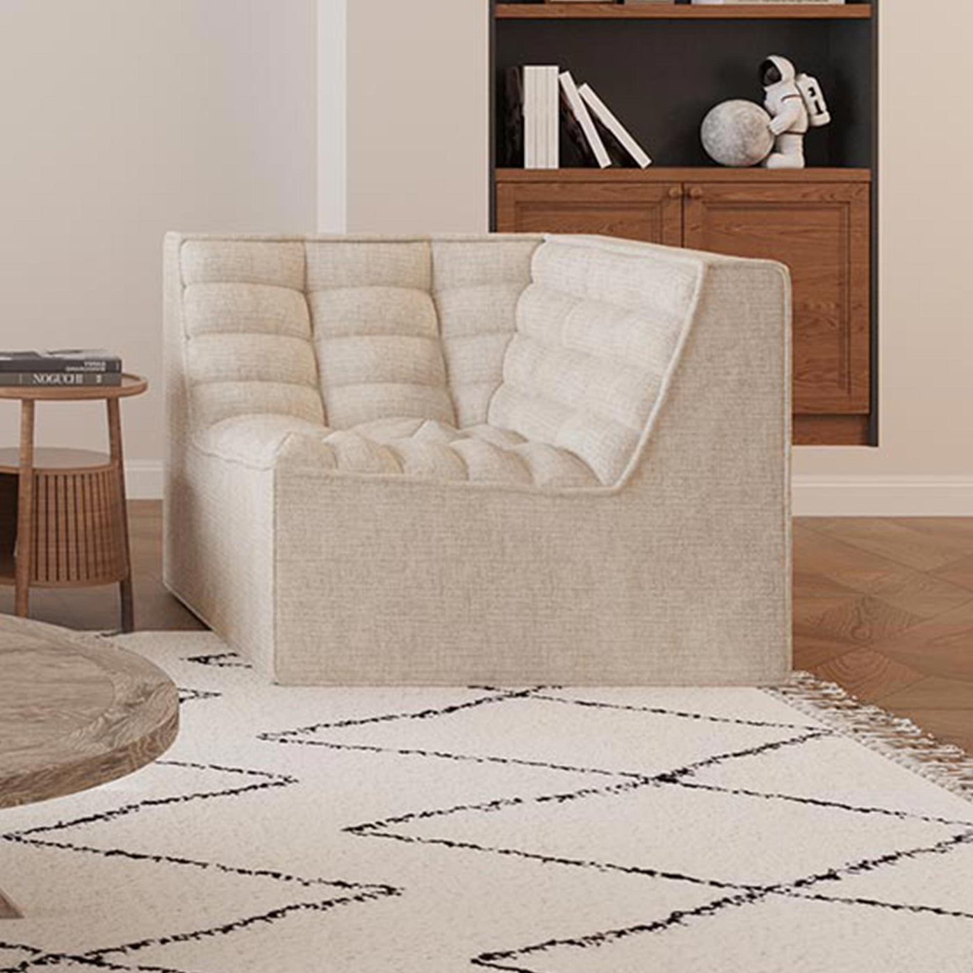 ZEYNA Fauteuil modulable angle réversible tissu beige