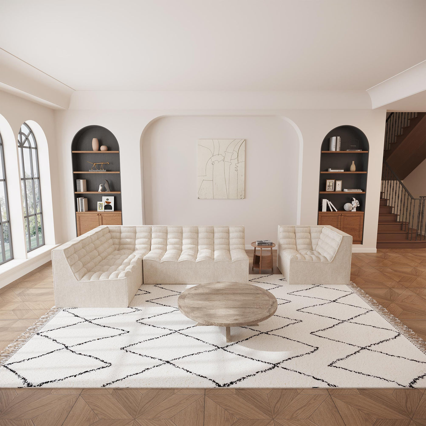 ZEYNA Fauteuil modulable angle réversible tissu beige