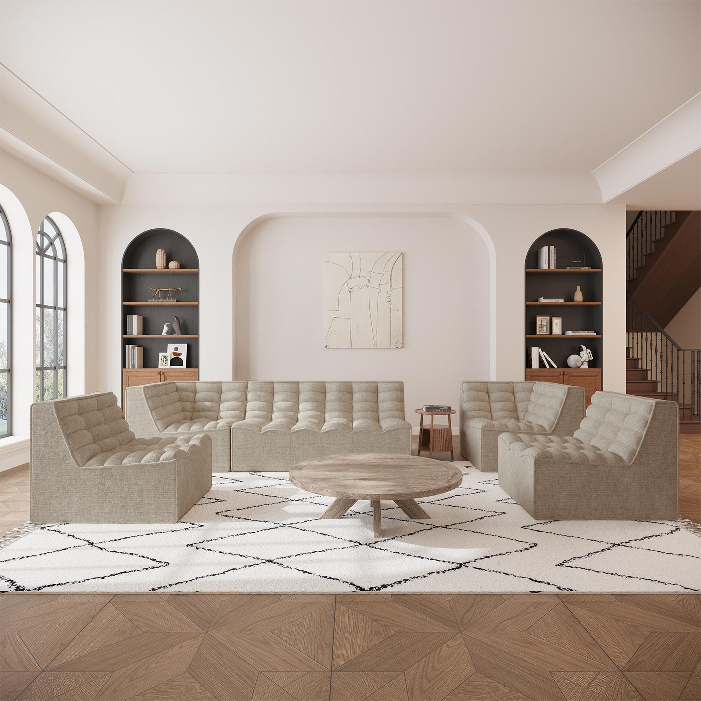 ZEYNA Fauteuil modulable angle réversible tissu taupe
