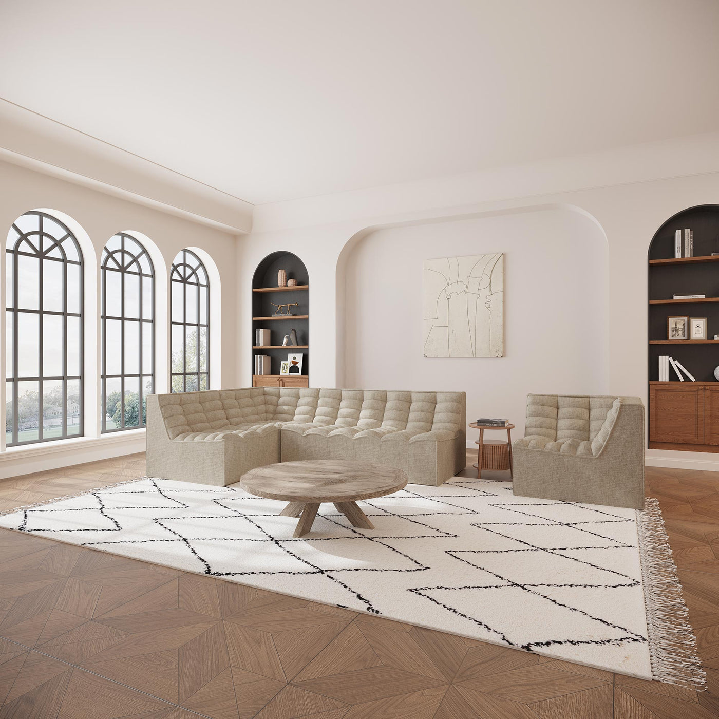 ZEYNA Fauteuil modulable angle réversible tissu taupe