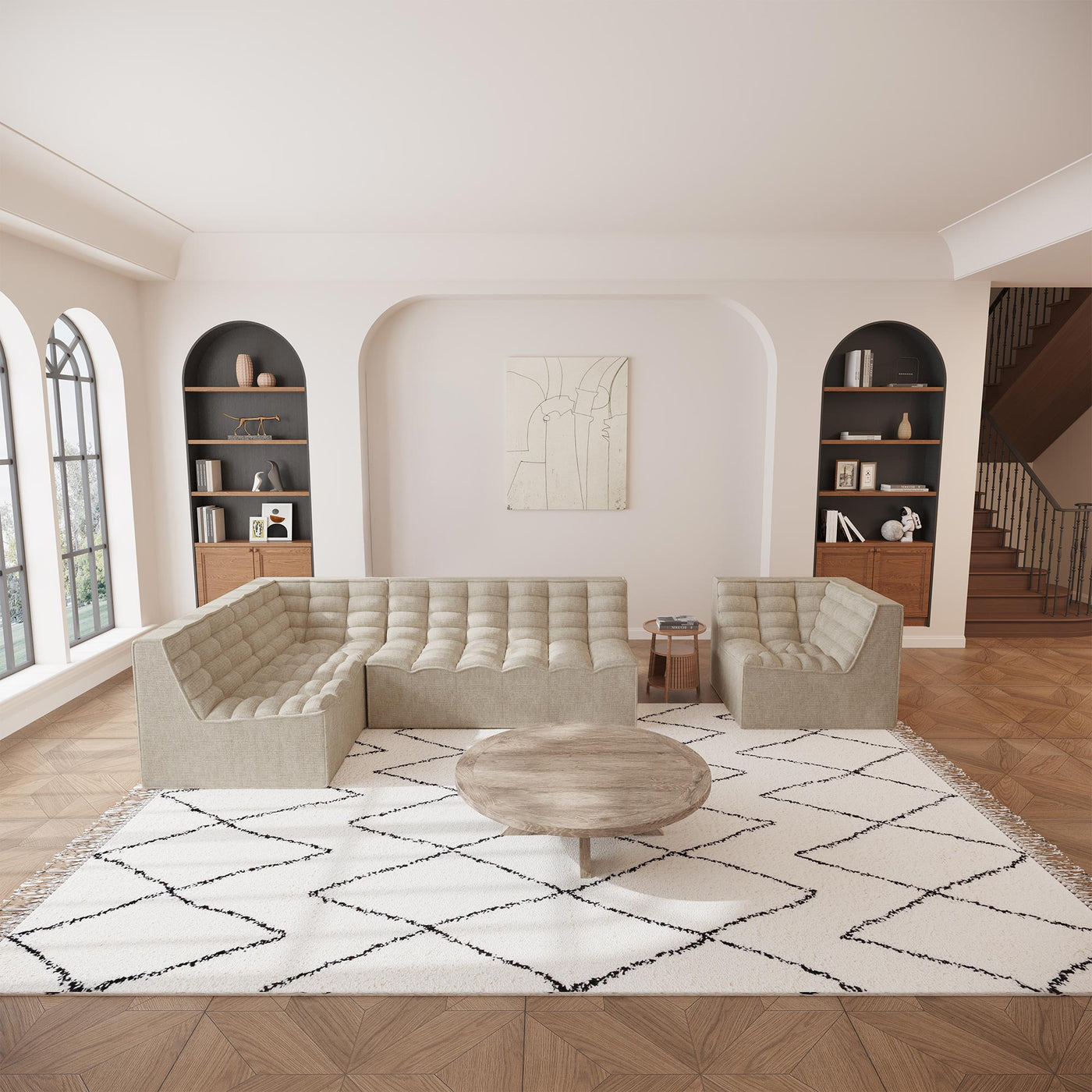 ZEYNA Fauteuil modulable angle réversible tissu taupe