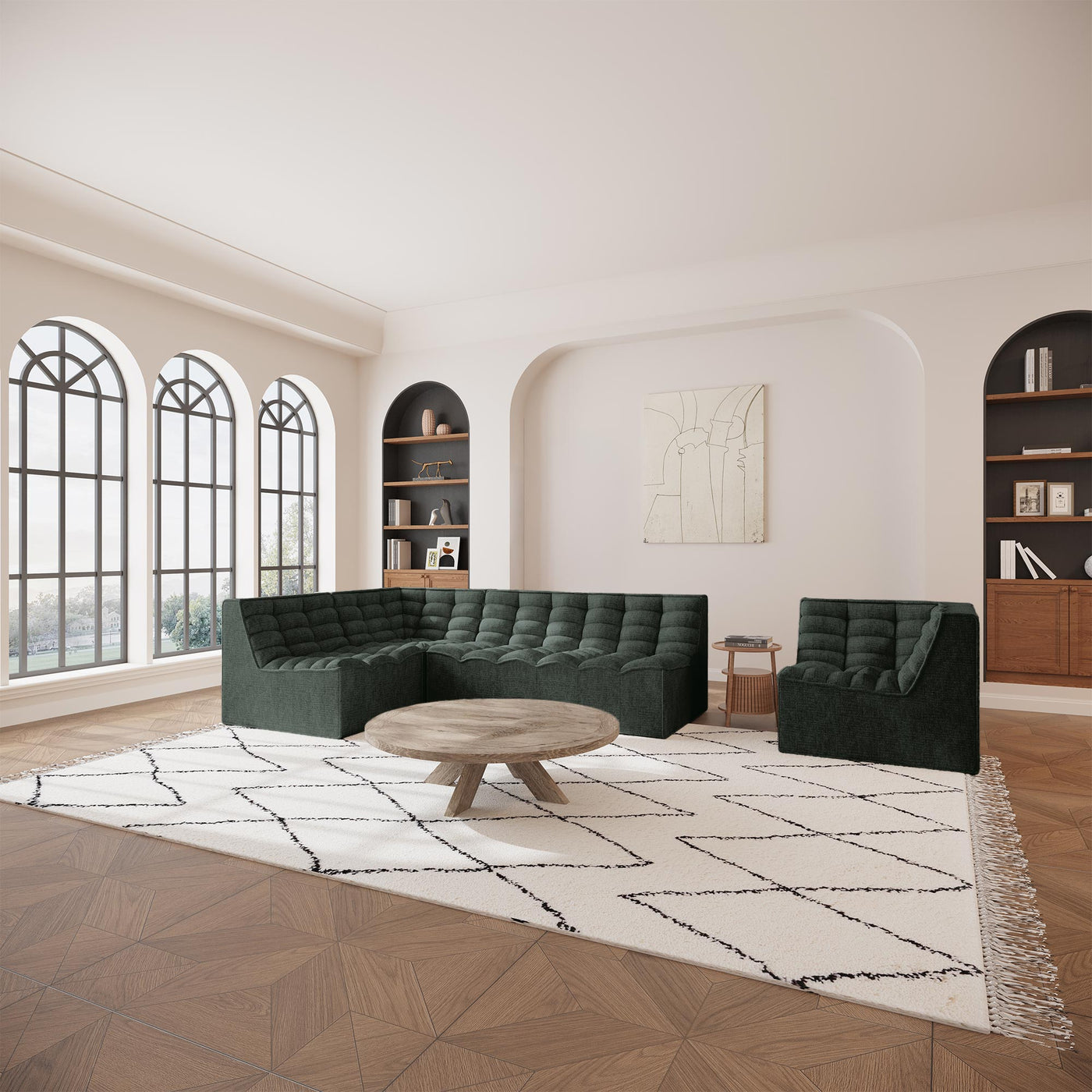 ZEYNA Fauteuil modulable angle réversible tissu vert