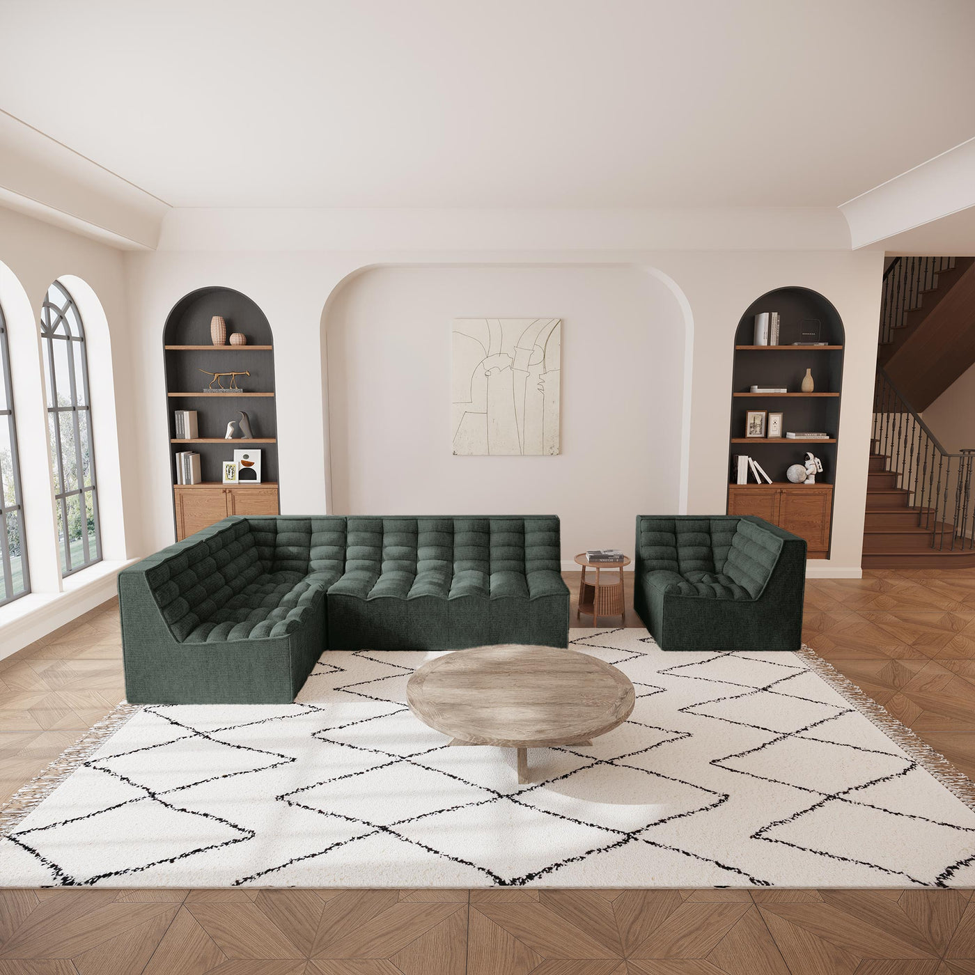ZEYNA Fauteuil modulable angle réversible tissu vert