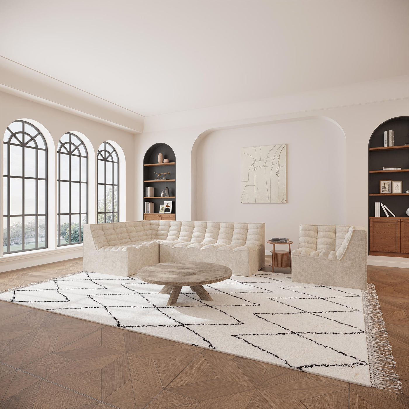 ZEYNA Fauteuil modulable en tissu beige