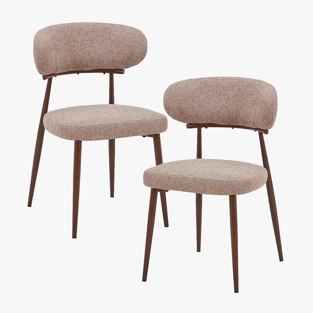 ZOELIA Lot de 2 chaises en tissu taupe pieds couleur bois foncé - Chaise de repas - Mobilier Deco