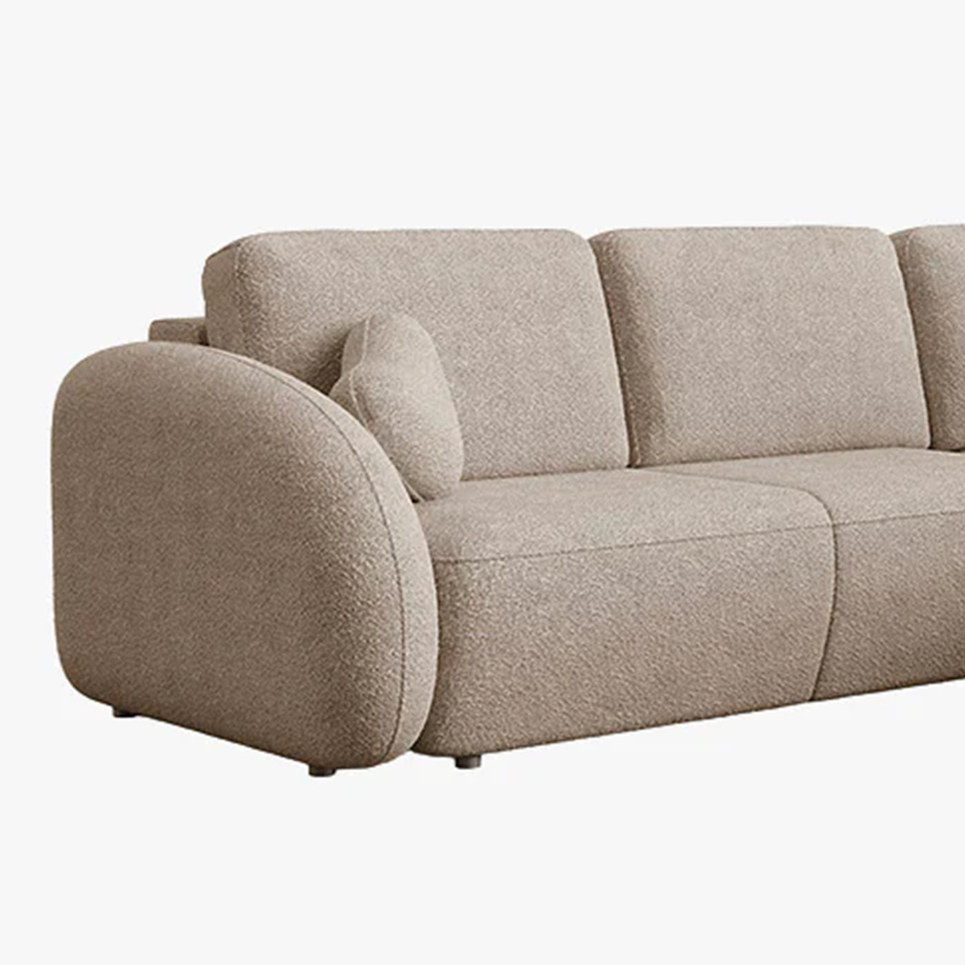 DJENA Canapé d'angle convertible avec coffre en tissu bouclette taupe - Angle droit