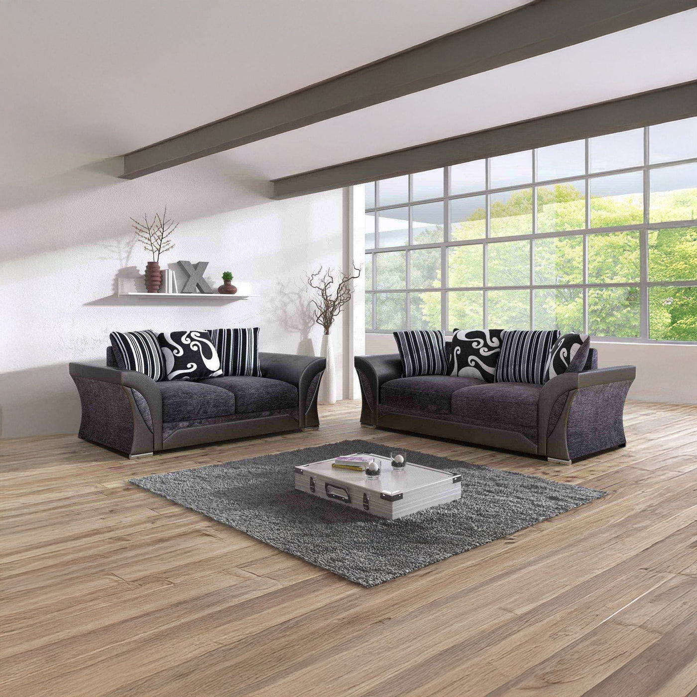 ZORA Ensemble canapé 3+2 places gris et noir - Ensemble de canapés - Mobilier Deco