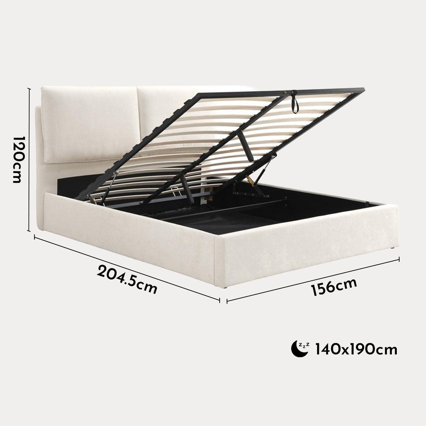 ZYRA Lit double en tissu beige avec coffre 140x190 cm - Lits - Mobilier Deco