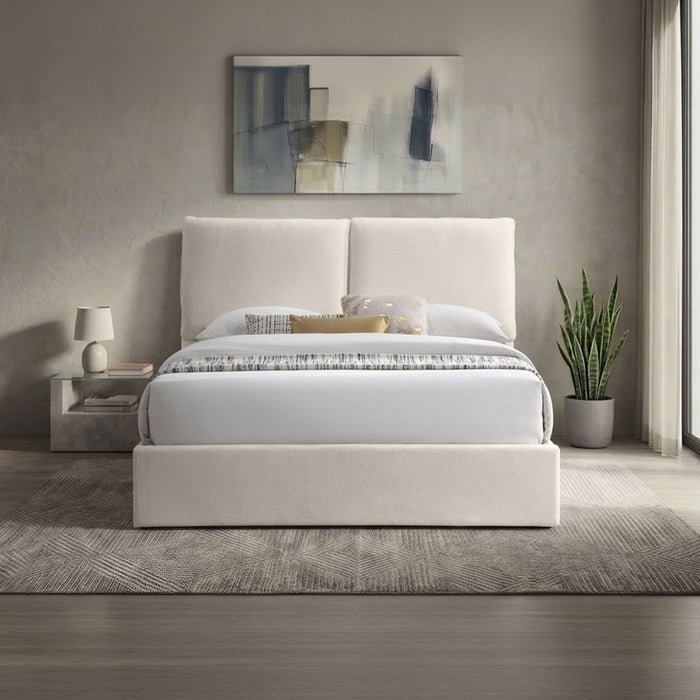 ZYRA Lit double en tissu beige avec coffre 160x200 cm