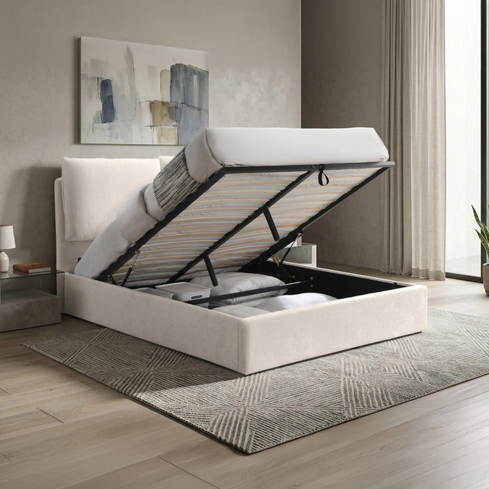 ZYRA Lit double en tissu beige avec coffre 160x200 cm