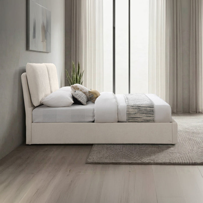 ZYRA Lit double en tissu beige avec coffre 180x200 cm