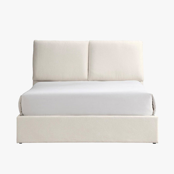 ZYRA Lit double en tissu beige avec coffre 180x200 cm