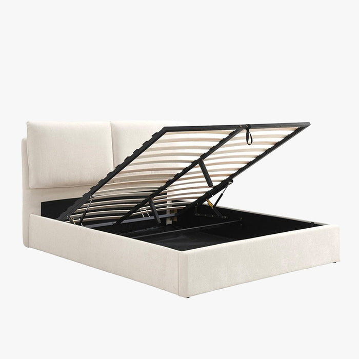 ZYRA Lit double en tissu beige avec coffre 180x200 cm