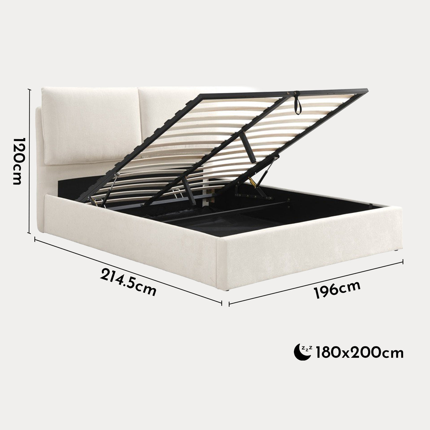 ZYRA Lit double en tissu beige avec coffre 180x200 cm