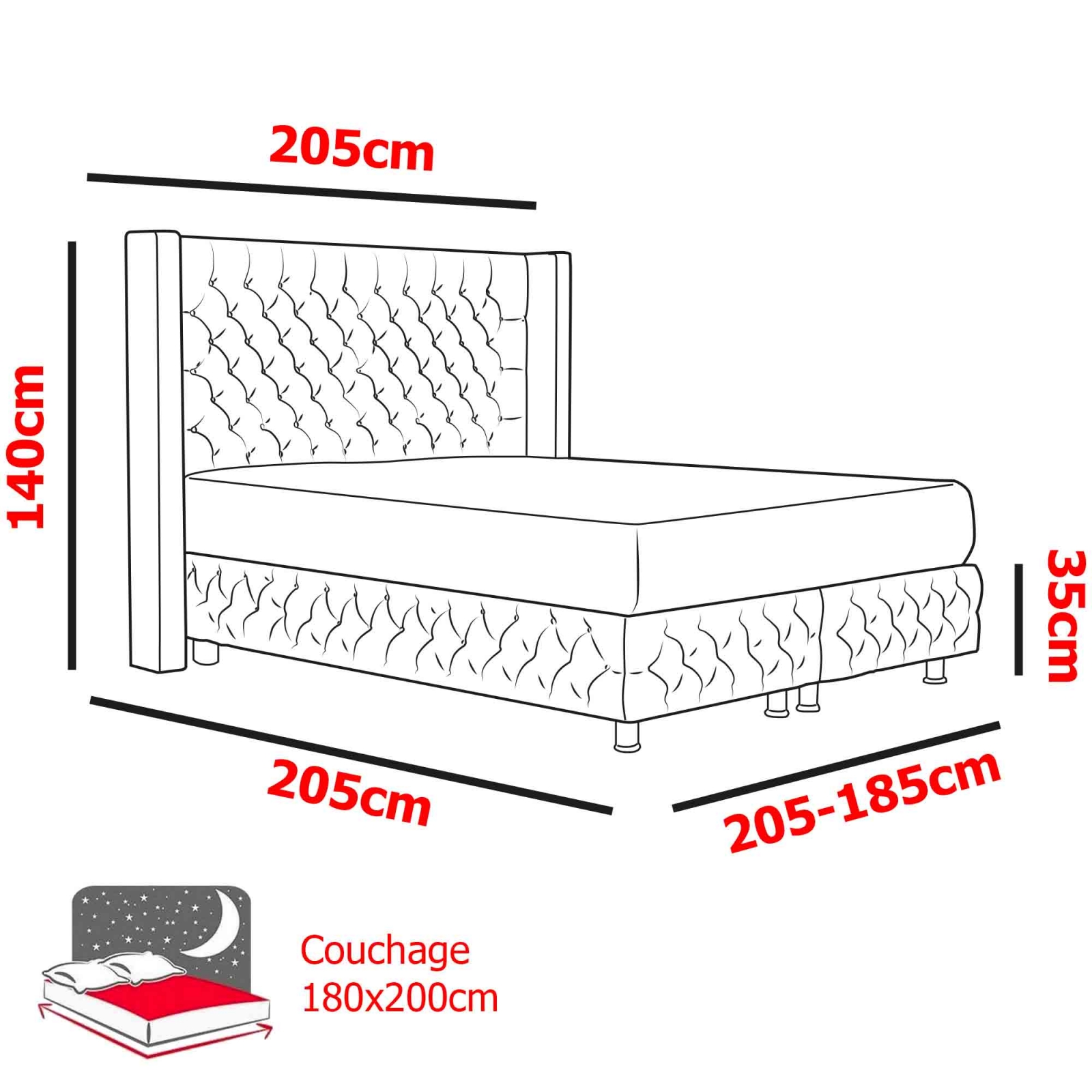 Lit banquette extensible 2 x 90 x 200 ou 180 x 200 cm métal blanc avec  matelas SEBILLE