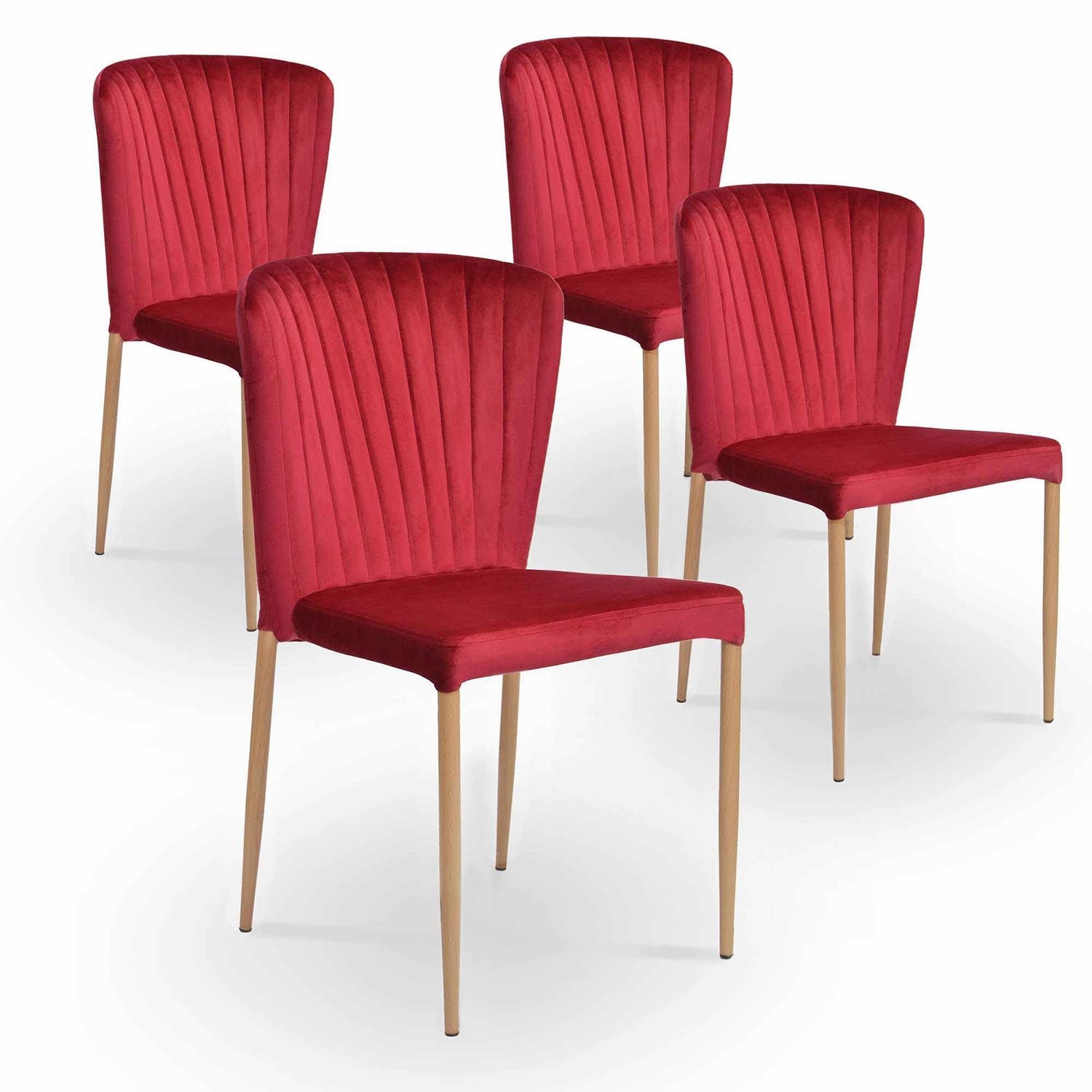 Lot de 4 chaises en velours rouge