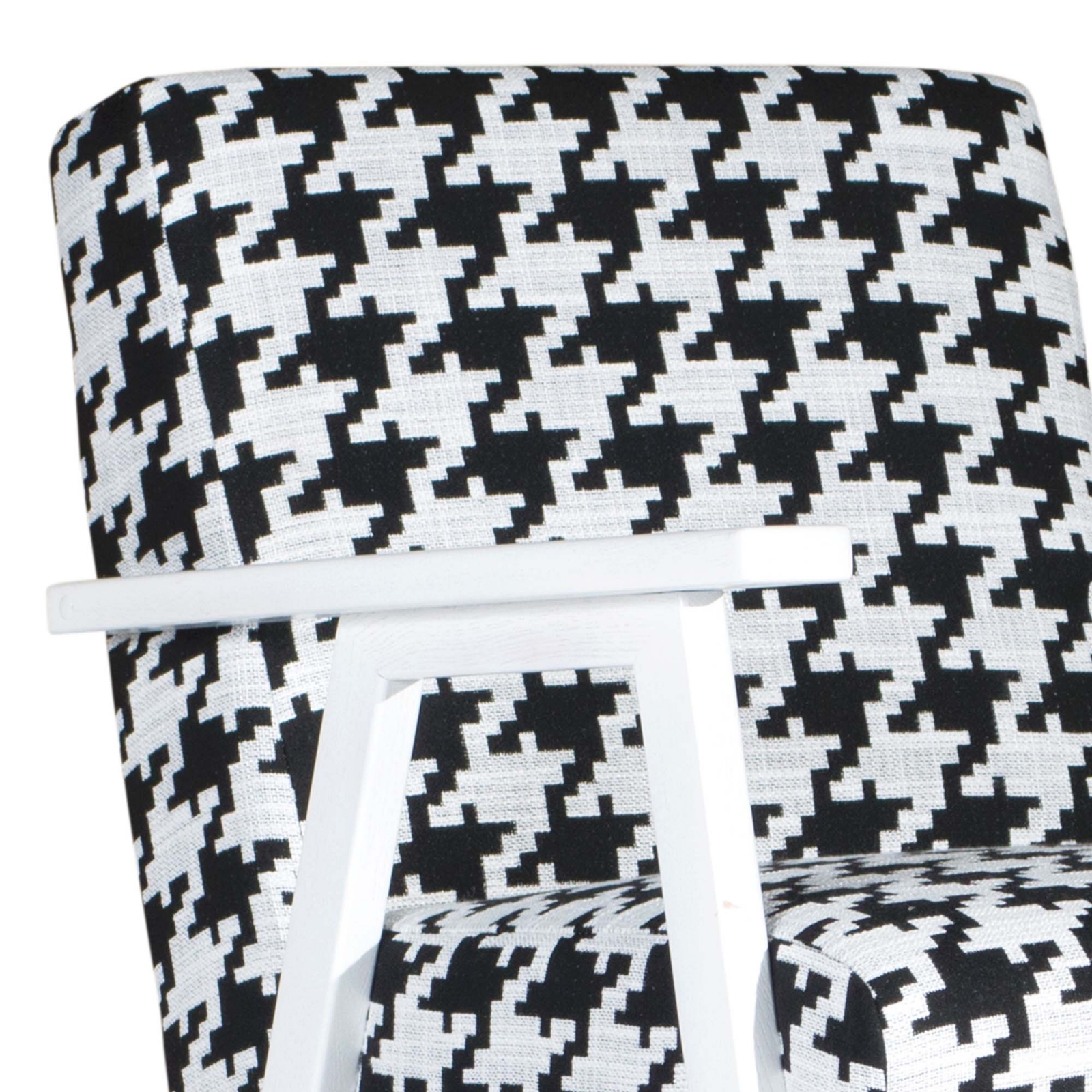 PEPITE Fauteuil vintage en tissu noir et blanc accoudoirs en bois blanc