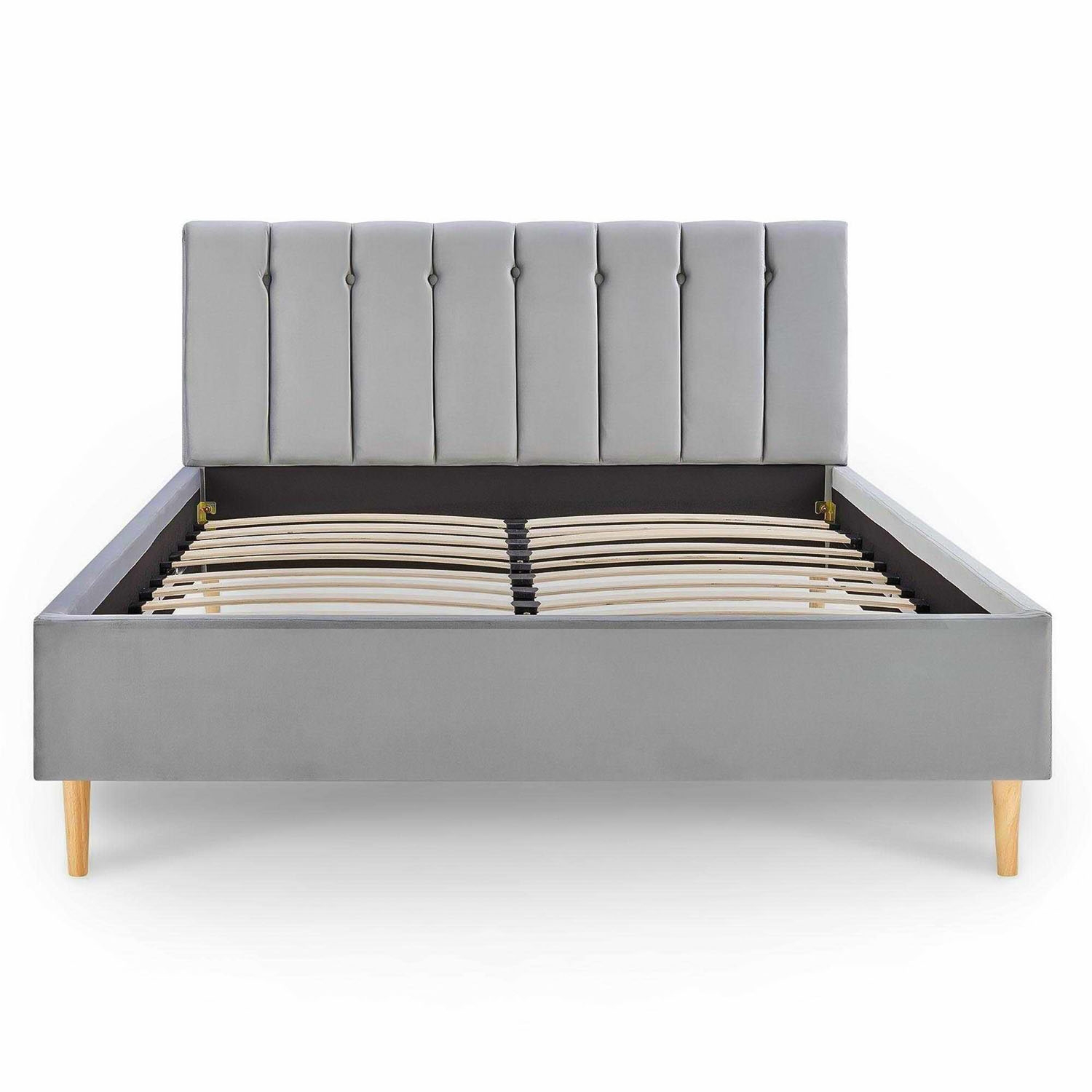 Lit double en velours gris 140x190 cm MARION - DECOINPARIS