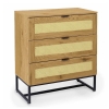 Commode scandinave 3 tiroirs en bois métal et cannage ARRIANE