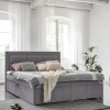 Lit boxspring 160x200 avec coffre de rangement en velours gris MONIKA