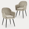 Lot de 2 chaises avec accoudoirs en velours beige pieds noirs