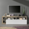 Meuble TV 1 porte 4 niches bois et blanc