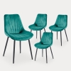 Lot de 4 chaises en velours vert pieds en métal noir