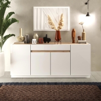 Buffet 4 portes 1 tiroir bois et blanc