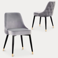 Lot de 2 chaises en velours gris dossier capitonné