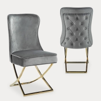 Lot de 2 chaises en velours gris pieds en métal doré