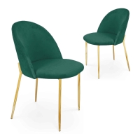 Lot de 2 chaises design en velours vert et pieds dorés