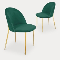 Lot de 2 chaises design en velours vert et pieds dorés