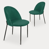 Lot de 2 chaises design en velours vert et pieds noirs