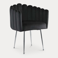 Chaise fauteuil en velours noir et pieds argentés