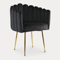 Chaise fauteuil en velours noir et pieds dorés