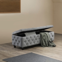 Banquette coffre capitonné en velours gris foncé