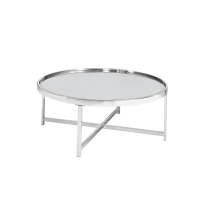 Table basse ronde en verre et métal argenté