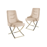 Lot de 2 chaises en velours beige piètement doré