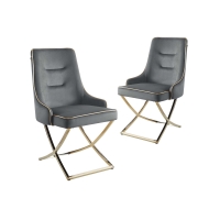 Lot de 2 chaises en velours gris piètement doré