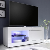 Meuble TV 1 porte et 2 niches blanc LED